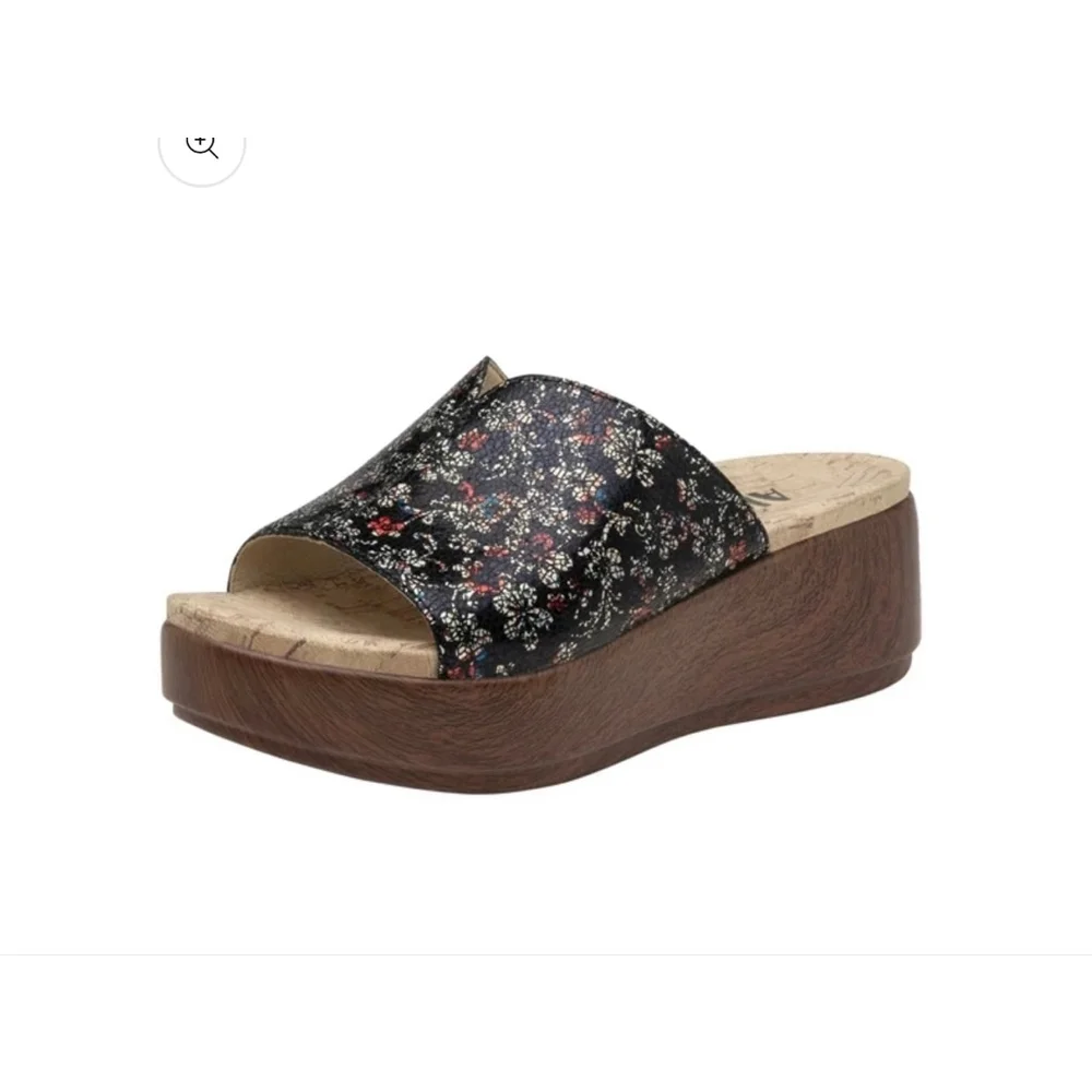 Women's Alegria Black Multicolor Floral Wedge Sandals Size 8 (EU 38)